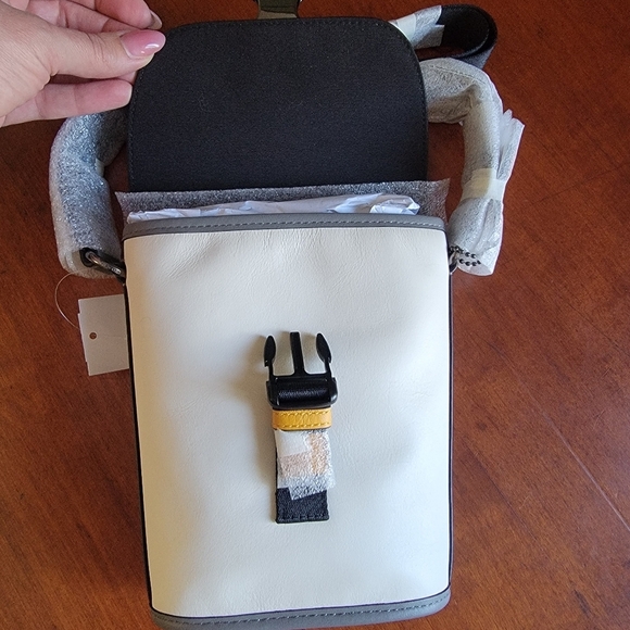 NWT Coach Small Track Flap Crossbody White Gray Colorblock Leather C4160 - Picture 10 of 16